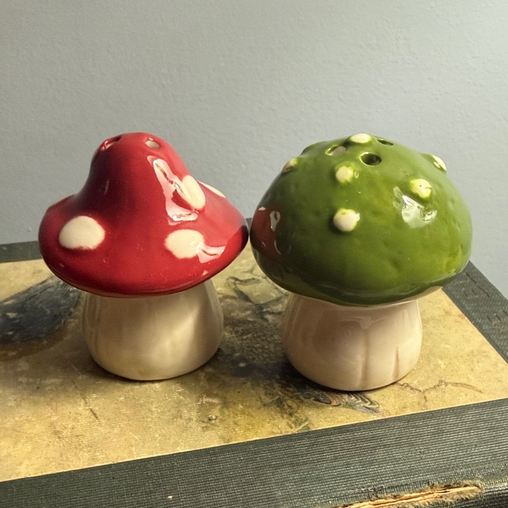 Ceramic Mushroom Salt & Pepper Shakers - Red and Green